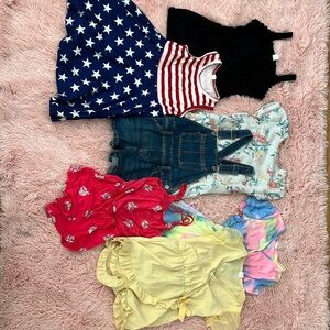 Lot of 4 rompers, 2 dresses, 1 short all. Size 5/6.